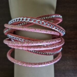 Pink and Silver Multi-Layered Bracelet